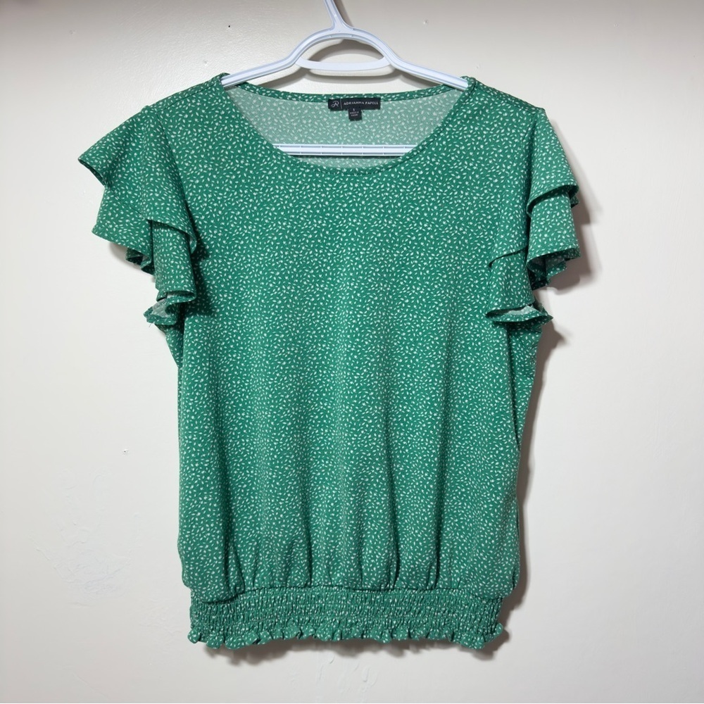 Adrianna Papell Butterfly Sleeve Leaf Print Top Green Women Size S